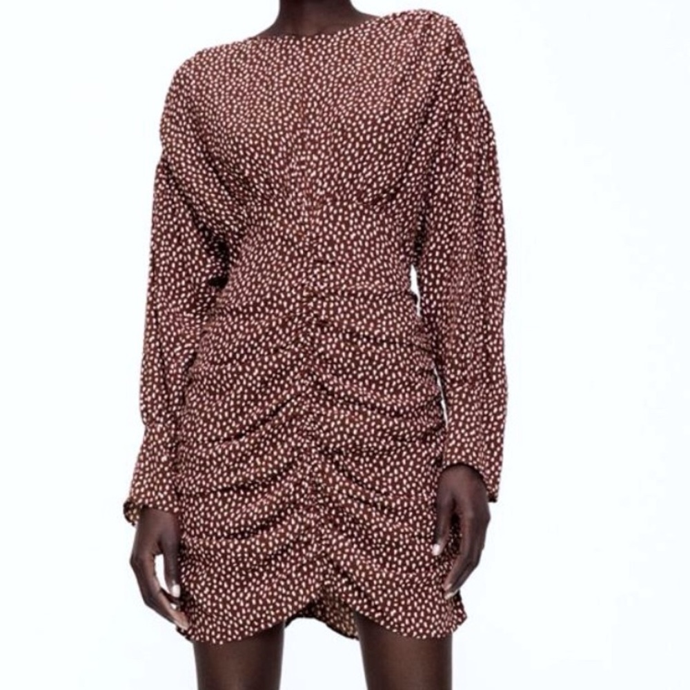 NWT Maroon Speckled Batwing Ruched Mini Dress